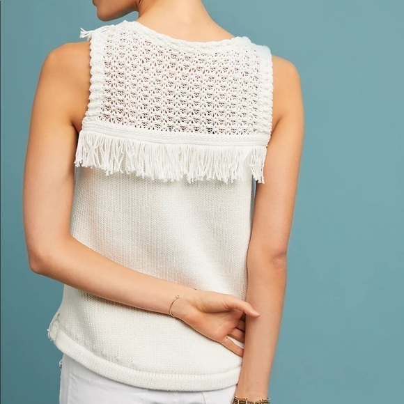 Anthropologie Postmark White Pacific Fringed Tank / Sweater Size Large - Picture 4 of 12
